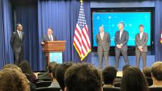 Amazon, Google, IBM, Microsoft, Oracle and Salesforce representatives speaking at the White House in Washington, D.C.